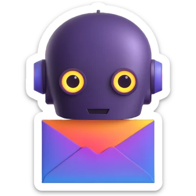 modern futuristic emoji representing an AI newsletter, stylized robot head with digital eyes and glowing envelope icon, sleek gradients, minimal background sticker