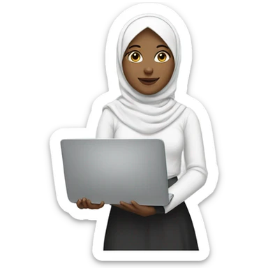 white hijabi girl with a laptop sticker