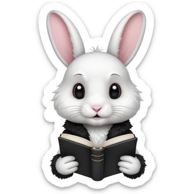  white rabbit with black book sticker