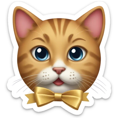 cat biting lip with a bow sticker