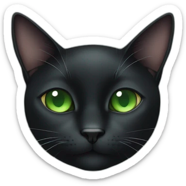 black cat with green eyes and a white stop below the chin in a butterfly shape sticker