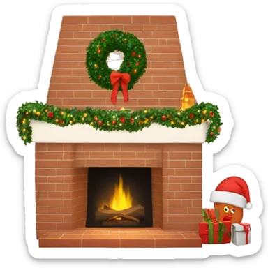 Brick Fireplace with wreath and Christmas lights and stockings sticker