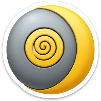 Gray sphere with black scribble and yellow spiral . sticker