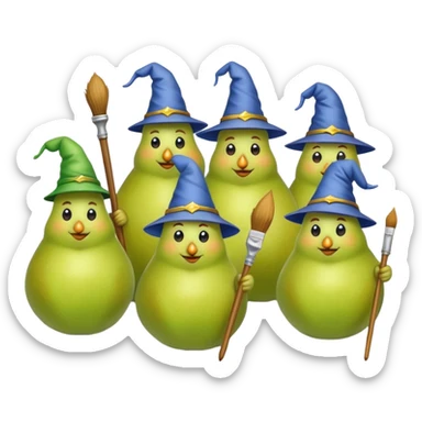 A cool group of pears, where some are developers (wizards), some are designers (creative people), some from other fields as well. sticker