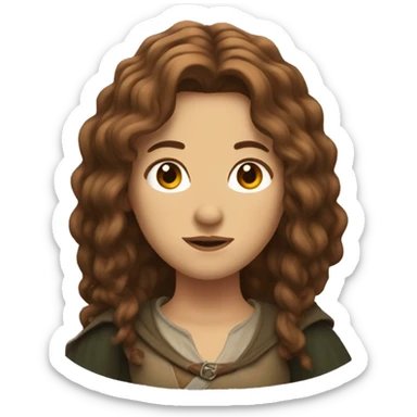 female character with brown bulk hair
 in Lord of the rings style sticker