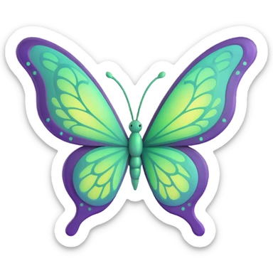 3D cartoon butterfly with magical glowing #c0ff53 green wings, dreamy aura, intricate vein patterns, subtle layered textures, delicate fantasy-inspired ornamental accents, digital fantasy art style sticker
