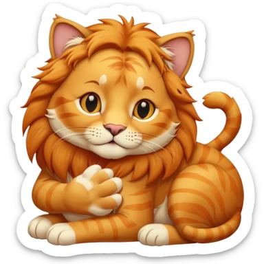 Animal Gata masajeando con la mano derecha la cabeza de un león  sticker