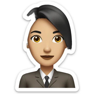 Female defense attorney with long black hair with brown suit sticker