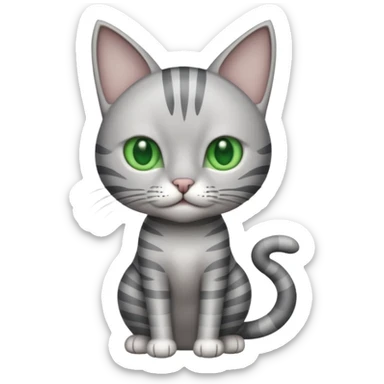 Light grey cat with grey stripes very skinny and green eyes sticker