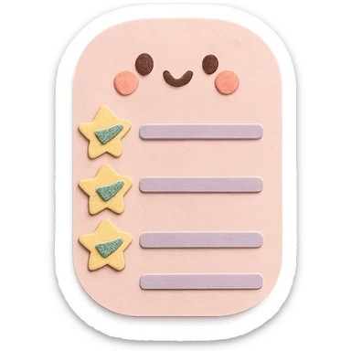 soft pastel kawaii rounded to-do list with star-shaped checkboxes in paper craft style sticker