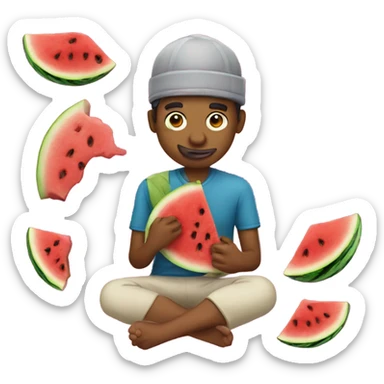 emoji of a india man eating a watermelon and chicken leg sticker