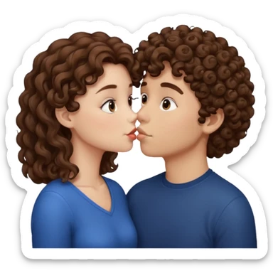 A girl with curly hair and a boy with haïr brun kiss sticker