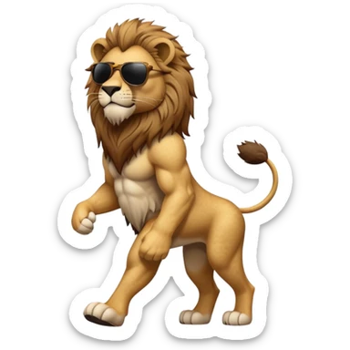 anthropomorphised lion wearing dark sunglasses walking upright sticker