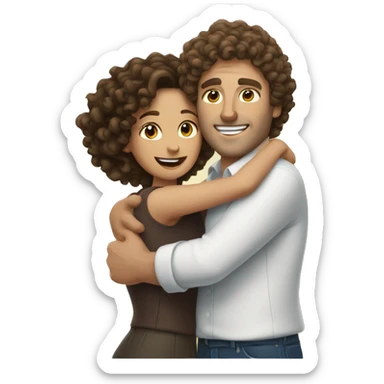 Brunette woman with curly hair is hugged by a white brown-haired man sticker