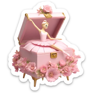 3d isometric soft pink ballerina music box flowers sticker