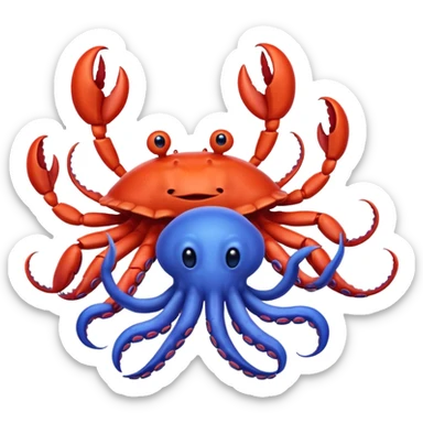 a red crab with two claws and a blue octopus are friends sticker