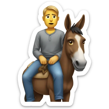Human sitting on a donkey looking worried sticker