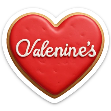 Heart-shaped cookie with red icing emoji, write happy valentine's day on top of the red icing in white icing sticker