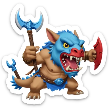 Calamity Ganon with a blue bokoblin running coming out of his blue mouth to attack you with a boko club sticker