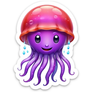 color gradient between red and purple glitter cute happy jellyfish sticker