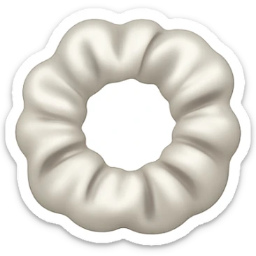 Make the silky white scrunchie smaller in the style of emoji, keeping the silky texture and white color, with no background. sticker