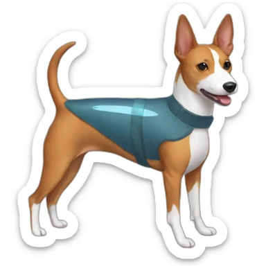 Tricolor Basenji wearing shark suit sticker