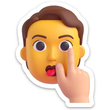 3D emoji of a face with finger in front of lips, serious 'be quiet' expression sticker