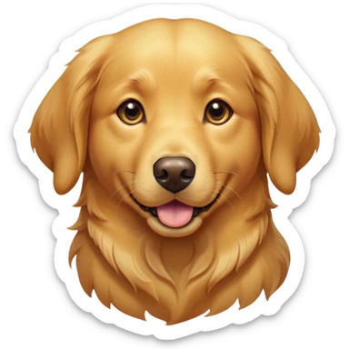 Cinematic Cute Golden Retriever Portrait Emoji, Head tilted playfully and inquisitively, showcasing a rich, glossy golden coat with a healthy sheen, round, sparkling brown eyes filled with curiosity, Simplified yet irresistibly adorable features, highly detailed, glowing with a warm, friendly glow, high shine, affectionate and lively, stylized with a touch of whimsy, bright and endearing, soft glowing outline, capturing the essence of a mischievous yet loving companion, so playful it feels like it could leap out of the screen and into your arms! sticker