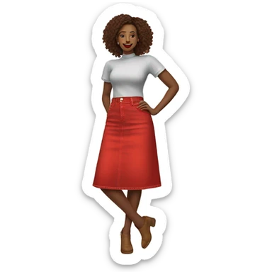 Realistic A-line high waisted red denim skirt, isolated sticker