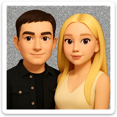 Slightly increase the volume of the upper body of the girl and slightly turn her to face forward. Make the boy look a bit older. Maintain the 3D emoji style appearance and keep the background transparent. sticker