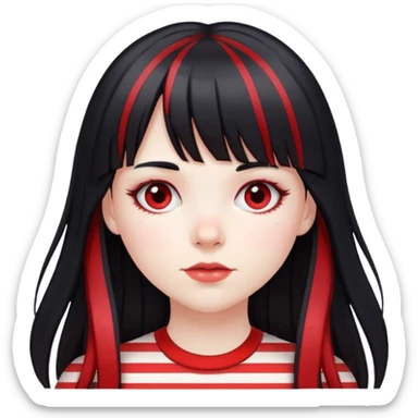 pale girl, long black hair with red striped hair and bangs sticker