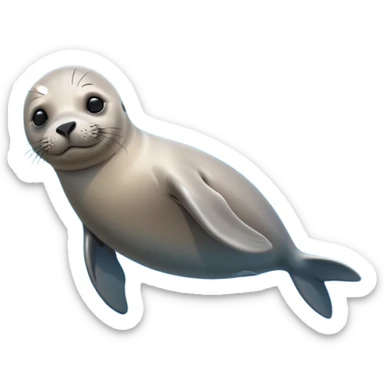 A 3D cartoon seal swimming with visible flippers, calm blue water, soft sunlight, Memoji-style realism. sticker