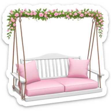 Romantic pastel-white wooden pink cushions couch-swing with tiny flowers around sticker