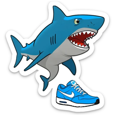 Shark with blue Nikes on a beach  sticker