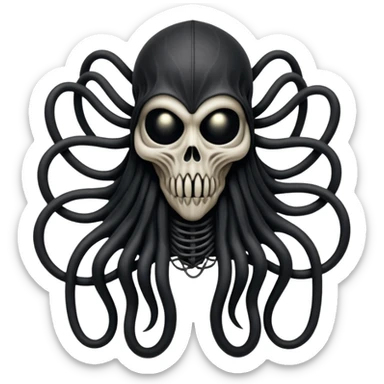 organic black wires merging into a monstrous occult creature, draped in black rags and bondage, Giger-esque sticker