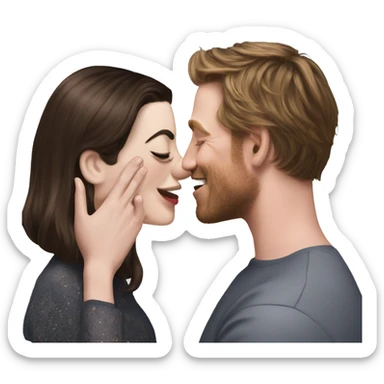 anne hathaway squeezing christan bales face sticker