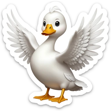 cinematic-[white duck]-realistic-full-body-perched-emoji,-wings-tucked-neatly elegant,-head-tilted-dramatically,-sleek-[white]-feathers,-simplified-yet-realistic-focused-features,-highly-detailed,-glowing-with-an-almost-sarcastic-glow sticker