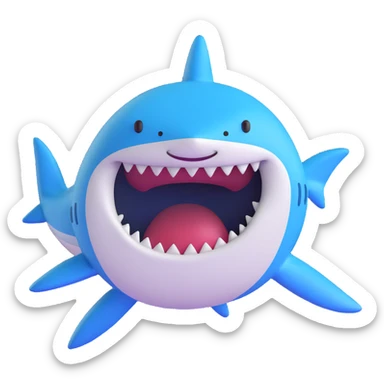 Edit the shark emoji in the smooth, cartoonish, 3D emoji style to be a dark moderate blue color. Remove legs and sneakers. The shark should be smiling with no background. sticker