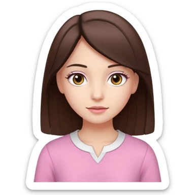 Koyu kahverengi orta boyda düz saçlı kahverengi gözlü pembe beyaz kıyafetli  açık tenli kız sticker