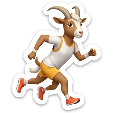 friendly anthropomorphised goat jogging upright in a new outfit, standard pose sticker