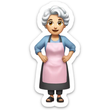 Full-body Italian grandmother with pink hair curlers, grey hair, a mole near her mouth, wearing a traditional cooking apron, slightly overweight sticker