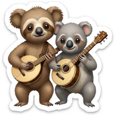 Sloth playing guitar right next to a koala playing the banjo  sticker
