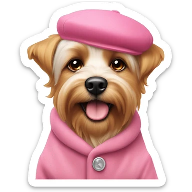 yorkshire dog with pink dog clothes and a pink beret ￼ sticker