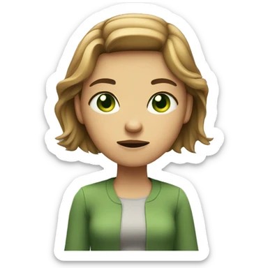 girl with light brown hair and green eyes crossing arms and looking mad sticker