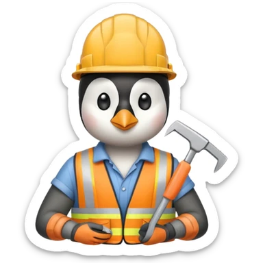Penguin Construction Worker with saw sticker