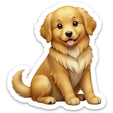 cinematic-[golden retreiver]-realistic-full-body-sitting-emoji,-tail-resting-loosely-beside-its-paws,-head-tilted-dramatically,-scruffy-[golden]-fur,-simplified-yet-realistic-focused-features,-highly-detailed,-glowing-with-an-almost-sarcastic-glow sticker