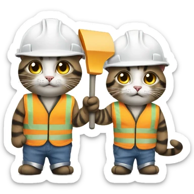 two cats dressed as construction workers sticker