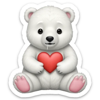 white polar bear with white heart sticker