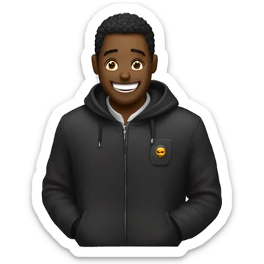 Persona encapuchada con una chaqueta negra riendo  sticker