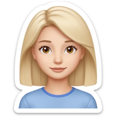 Clean girl influencer emoji-style character, head and shoulders portrait (chest-up crop), minimal makeup, natural glow skin, soft confident smile, sleek hair, neutral pastel outfit sticker